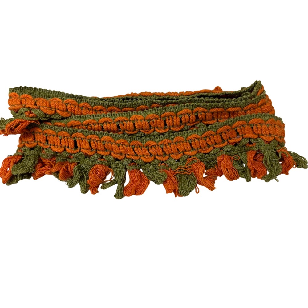 Vintage Macrame Tassel Fringe Trim Olive Green Orange 2.75 Yards 3.5 Inch Boho